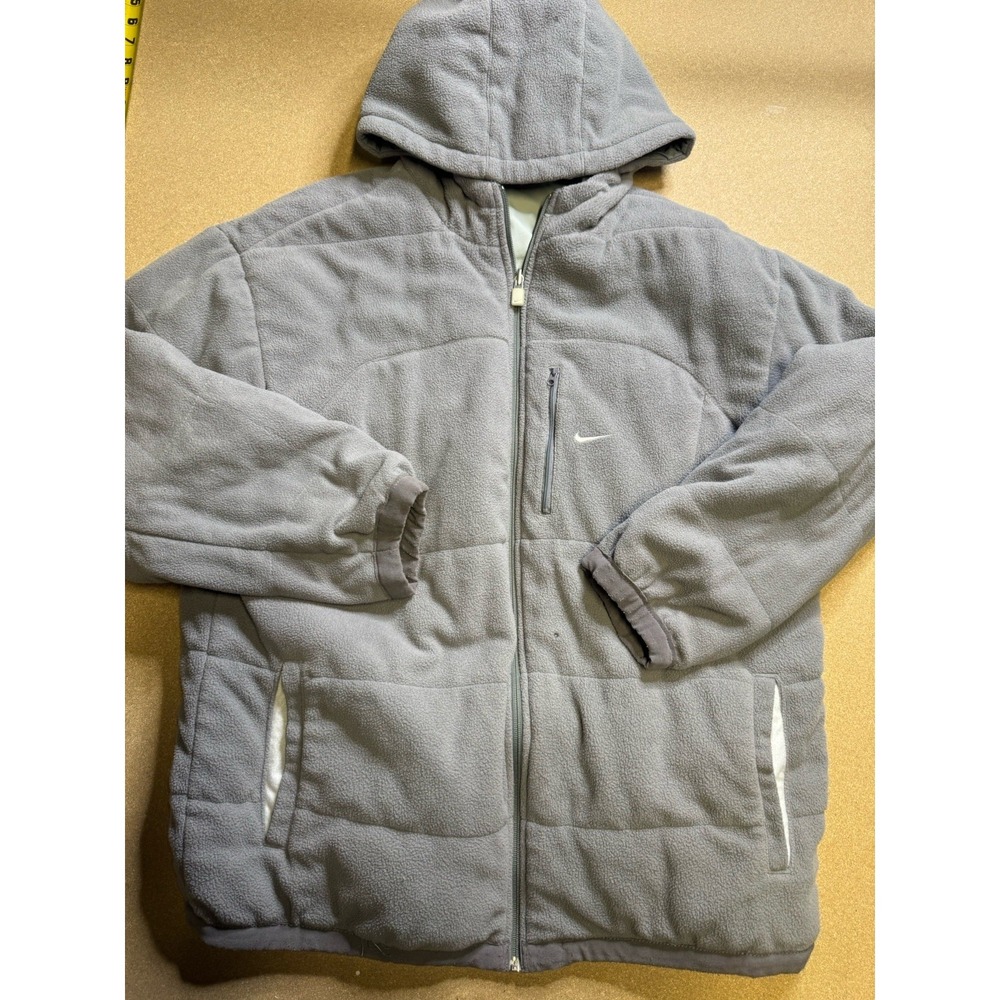 Retro Fleece Nike Men's grey Hooded Jacket Coat Vtg XL 90s Y2K Reversible size L